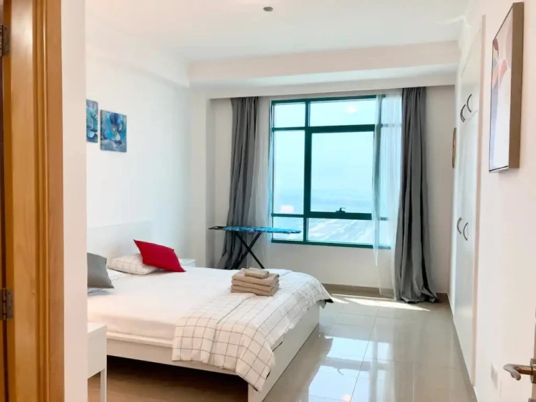 This fully furnished Airbnb apartment with Palm Jumeirah View in Dubai Marina