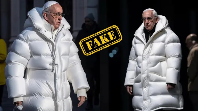 Deep fake of Pope Wearing a fashionable white jacket