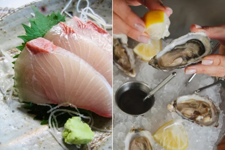 yellow tail sashimi, oyster
