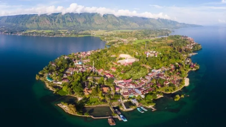 aerial view of Lake toba and Samosir Island