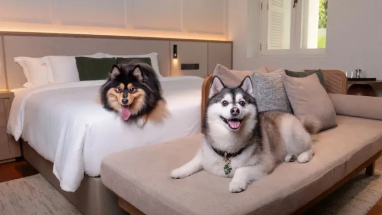 Dogs in a hotel room