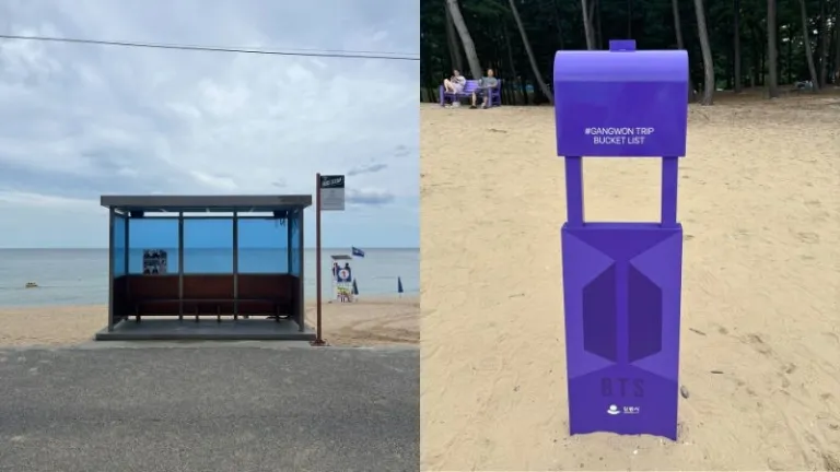 BTS bus stand at Jumunjin Beach
