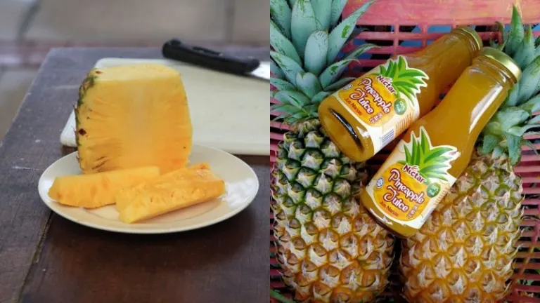 Pineapple slices and juice
