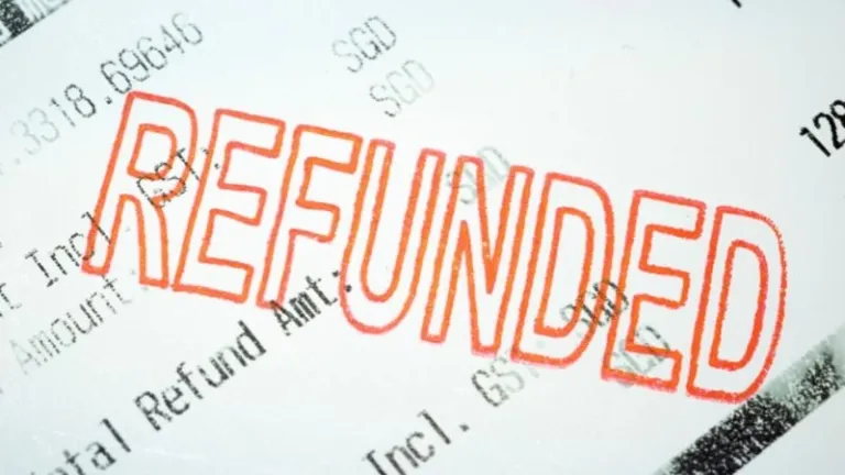 refunded text stamped on a receipt