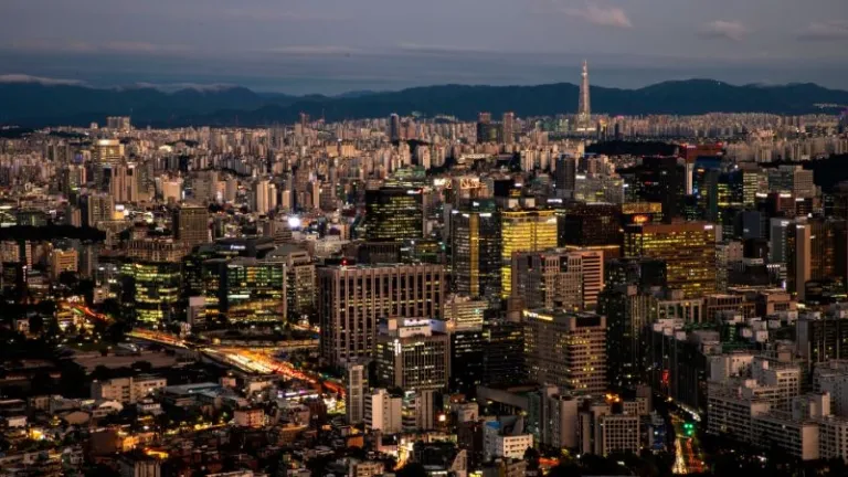 view of Seoul city from Inwangsan at night