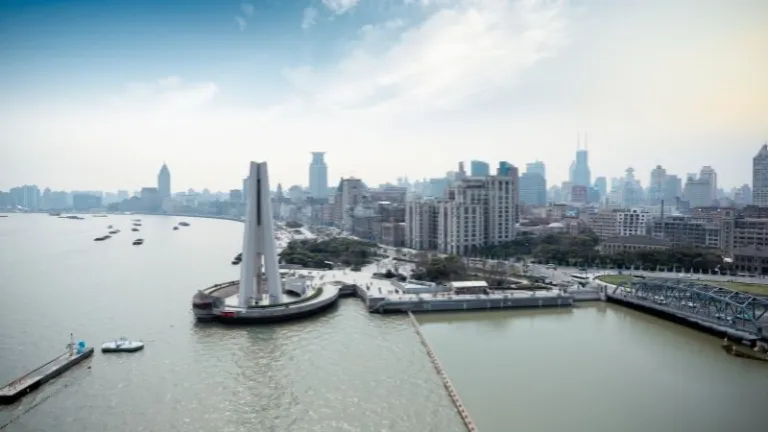 Huangpu river park located at the tip of the bund