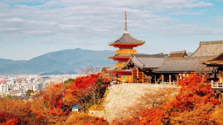 temple with autumn trees in Kyoto, Japan