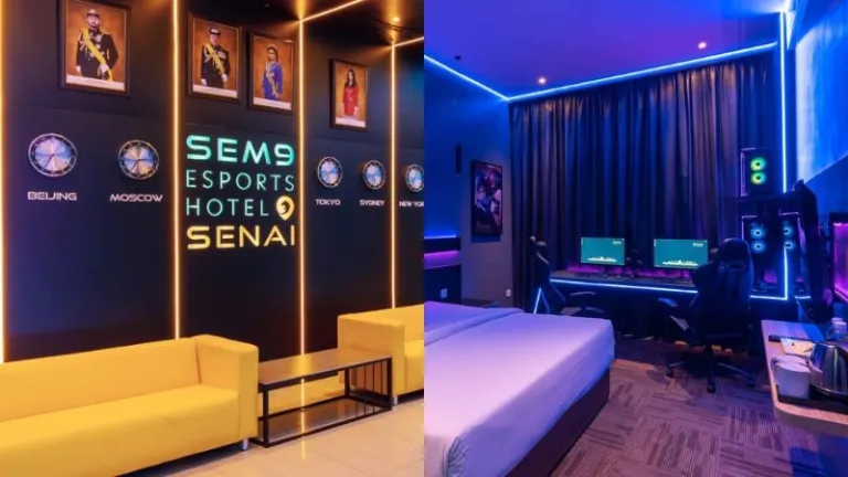 hotel lobby and room