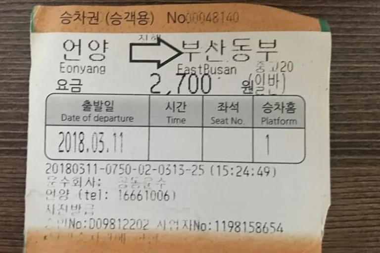 korea intercity bus ticket