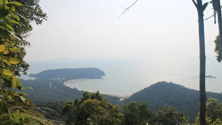 looking over sea from mountain peak