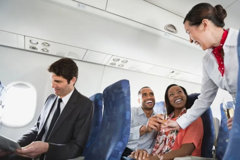 talking to flight attendant