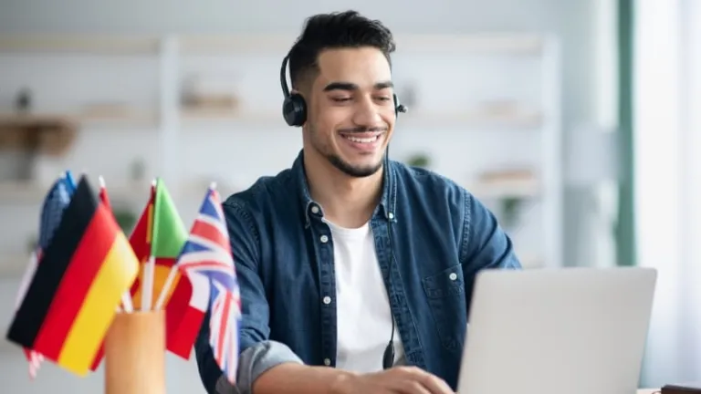 man learning a new language online