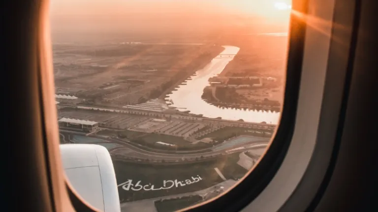 aerial shot of the abu dhabi airport from an airplane window
