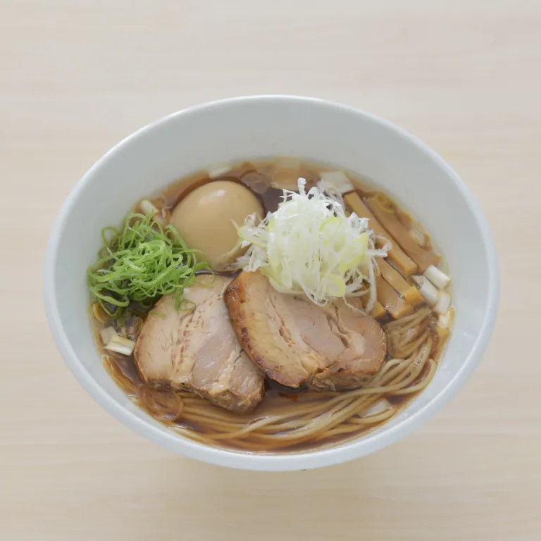 Special shoyu soba topped with chashu pork, seasoned egg, and bamboo shoots at Sasaki Seimenjo in Tokyo.