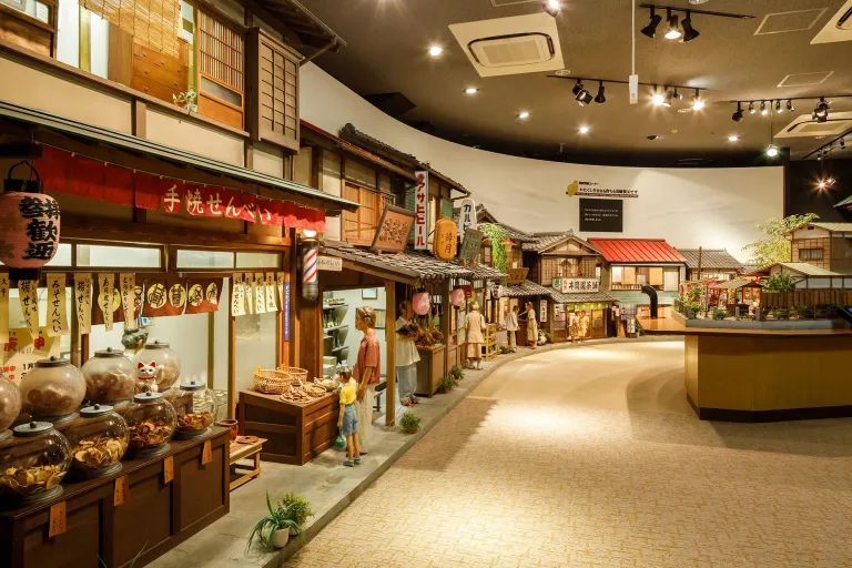 Interior of the Tora-san Museum in Shibamata, featuring a recreated old-town street set from the classic Japanese film series Otoko wa Tsurai yo.