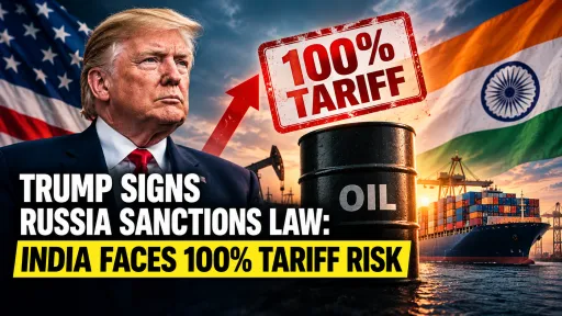 image for article Trump Signs Russia Sanctions Law: Why India Faces a 100% US Tariff Risk