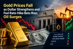 image for article Gold Prices Fall as Dollar Strengthens and Fed Rate-Hike Bets Rise; Oil Surges