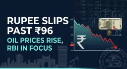 image for article Rupee Slips Past ₹96 as Oil Prices Rise, RBI Policy Outlook in Focus