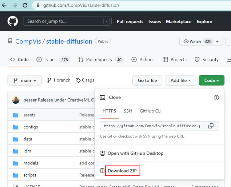 Download Stable Diffusion from github