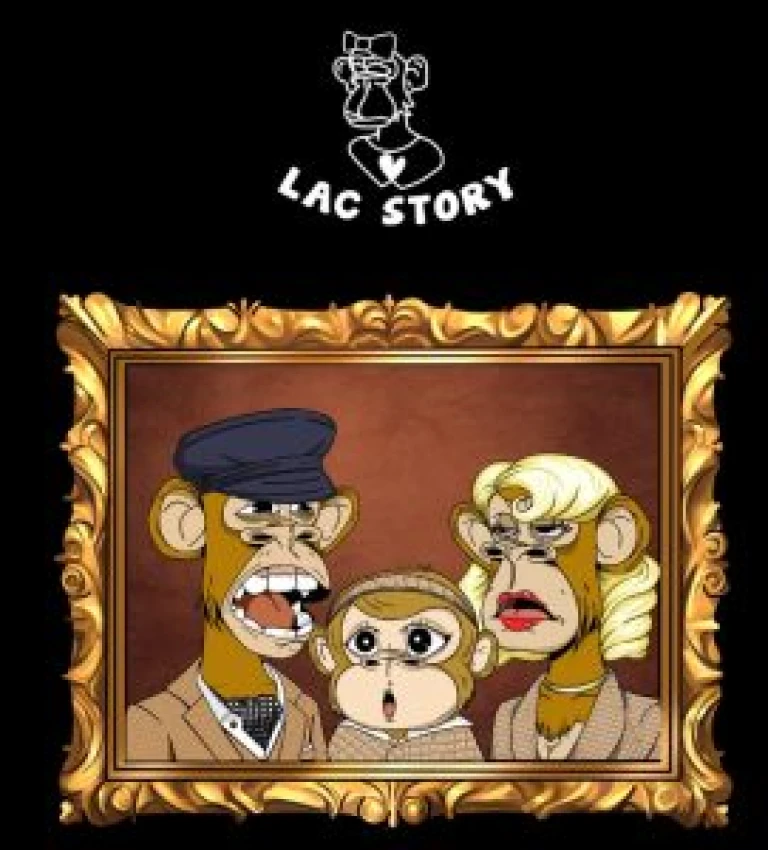 A family of apes on the Lady Ape Collection Home Page featuring Bored Ape #5668 and Lady Ape #0