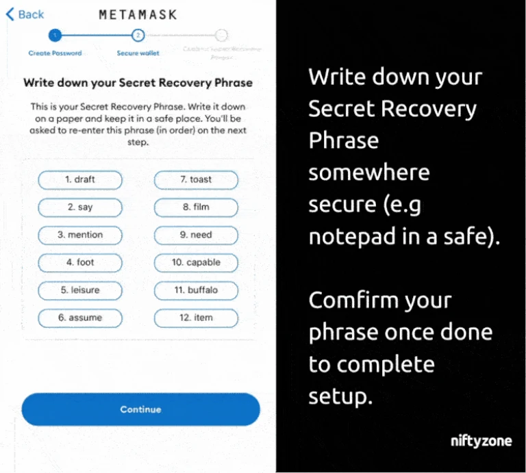 Setup BNB on Metamask - Recovery phrase