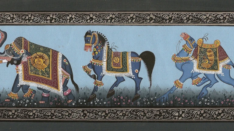 Mughlai Elephants Miniature Painting on Silk