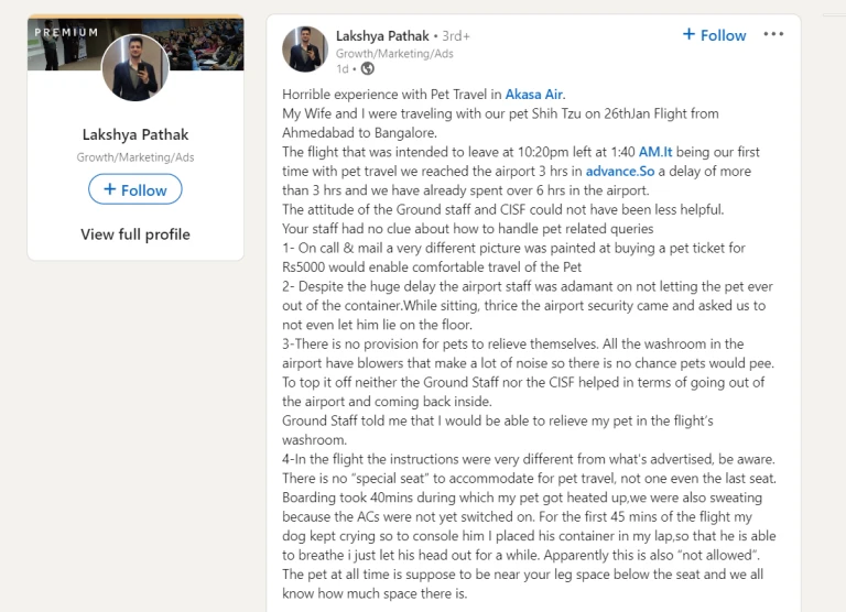 lakshay pathak on plane experience