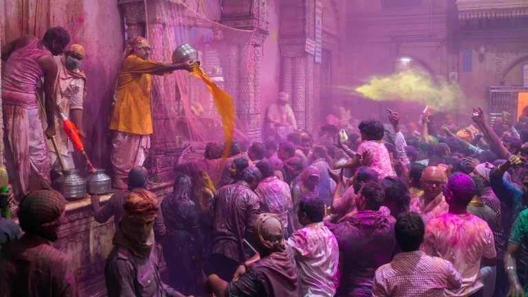 Immerse yourself in the vibrant celebration of Holi in this sacred land of Lord Krishna