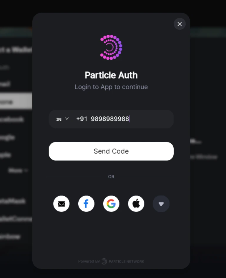How to login to Particle network using phone number or Email address?