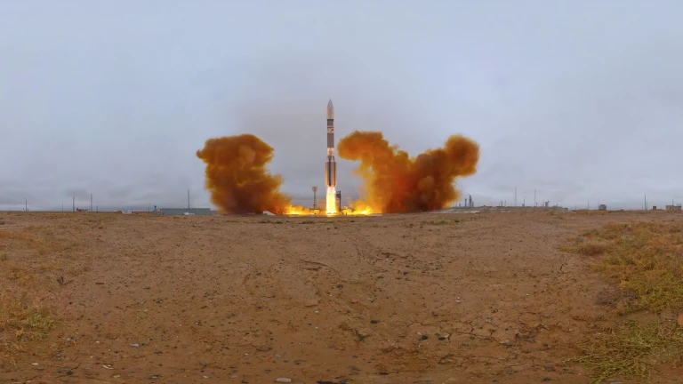 Rocket launch from the Baikonur Cosmodrome, Kazakhstan 