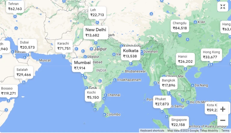 Google flights Cheapest flight Map, after applying trick